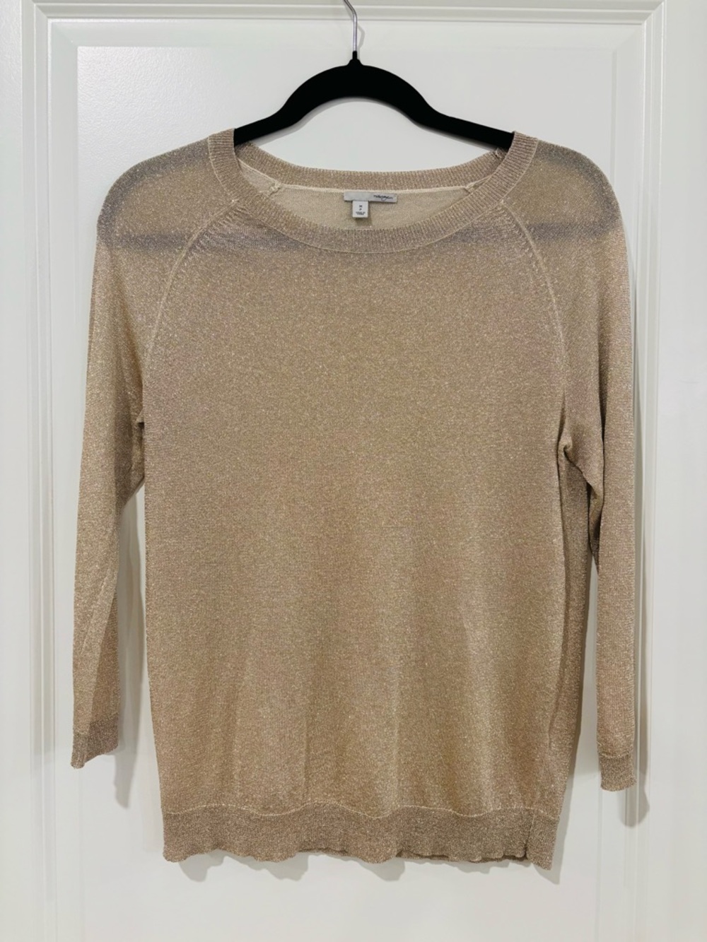 Halogen Gold Metallic Lightweight Knit Crewneck Sweater, M